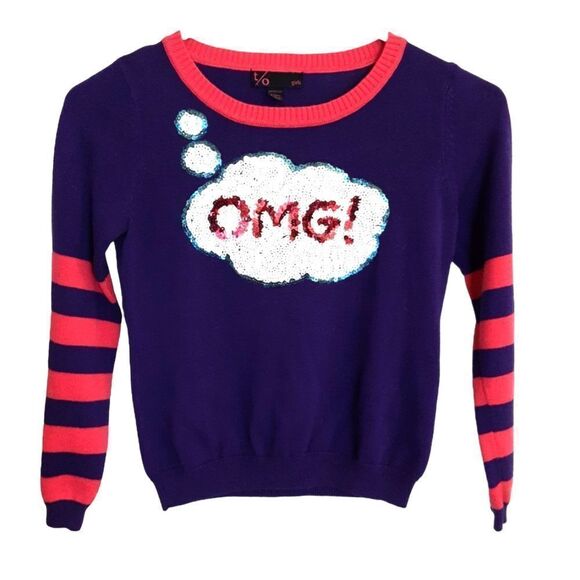 T/O GIRLS OMG! Sweater Purple Pink Sequins size 8/10 (M) - Picture 1 of 5
